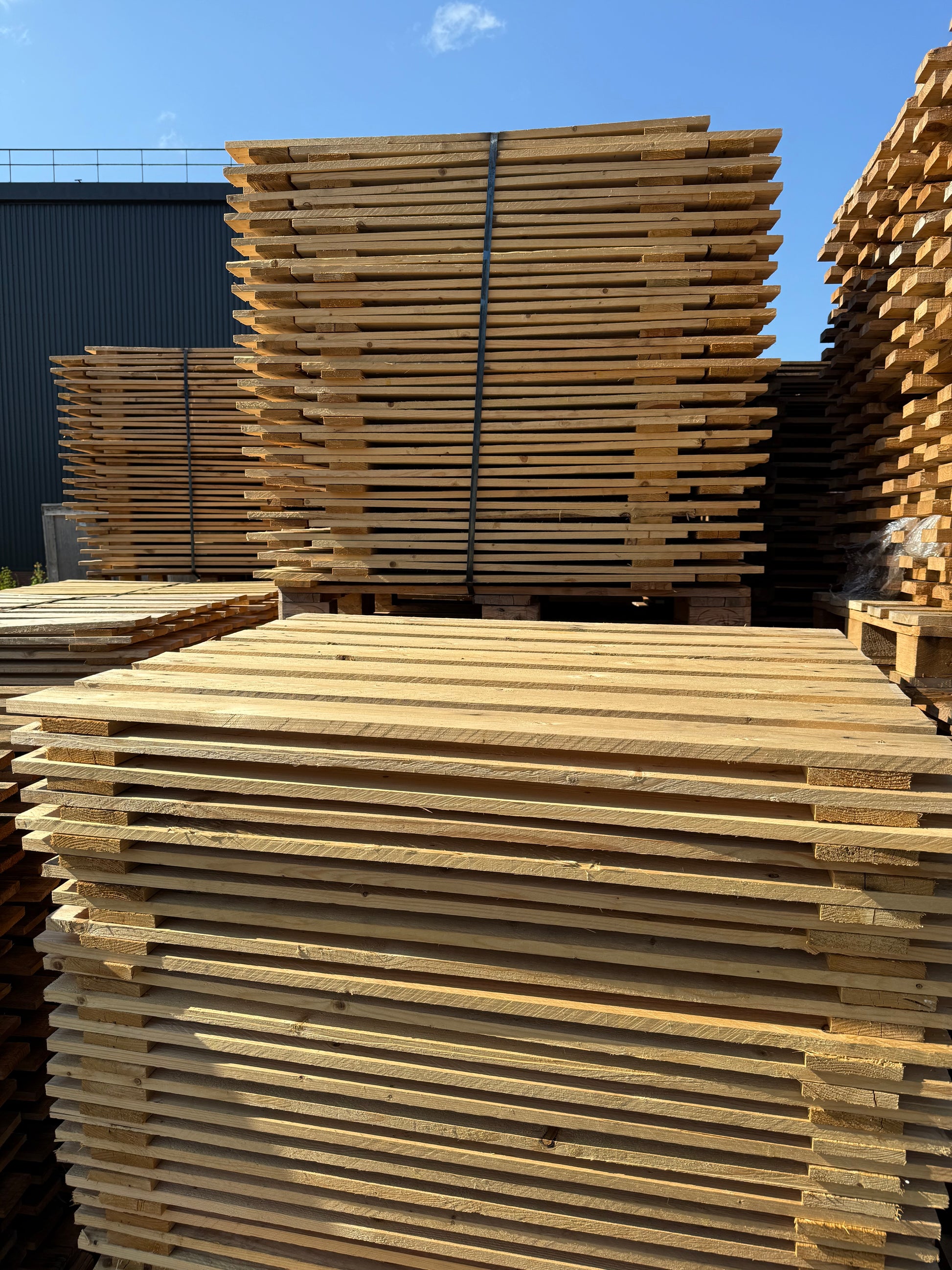 Rack à palettes - 5m de hauteur - 14m linéaire - 1500 kg par niveau - 45 emplacements palettes Europe