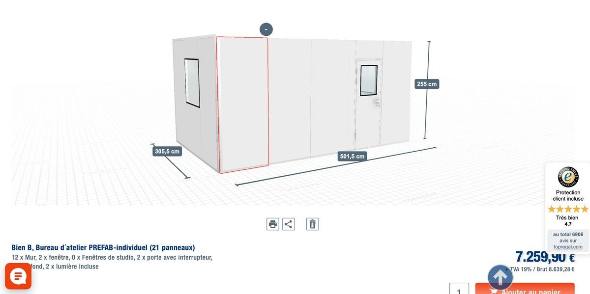 Image of Bureau d'atelier PREFAB 15m2 - 2 portes - 2 fenêtres
